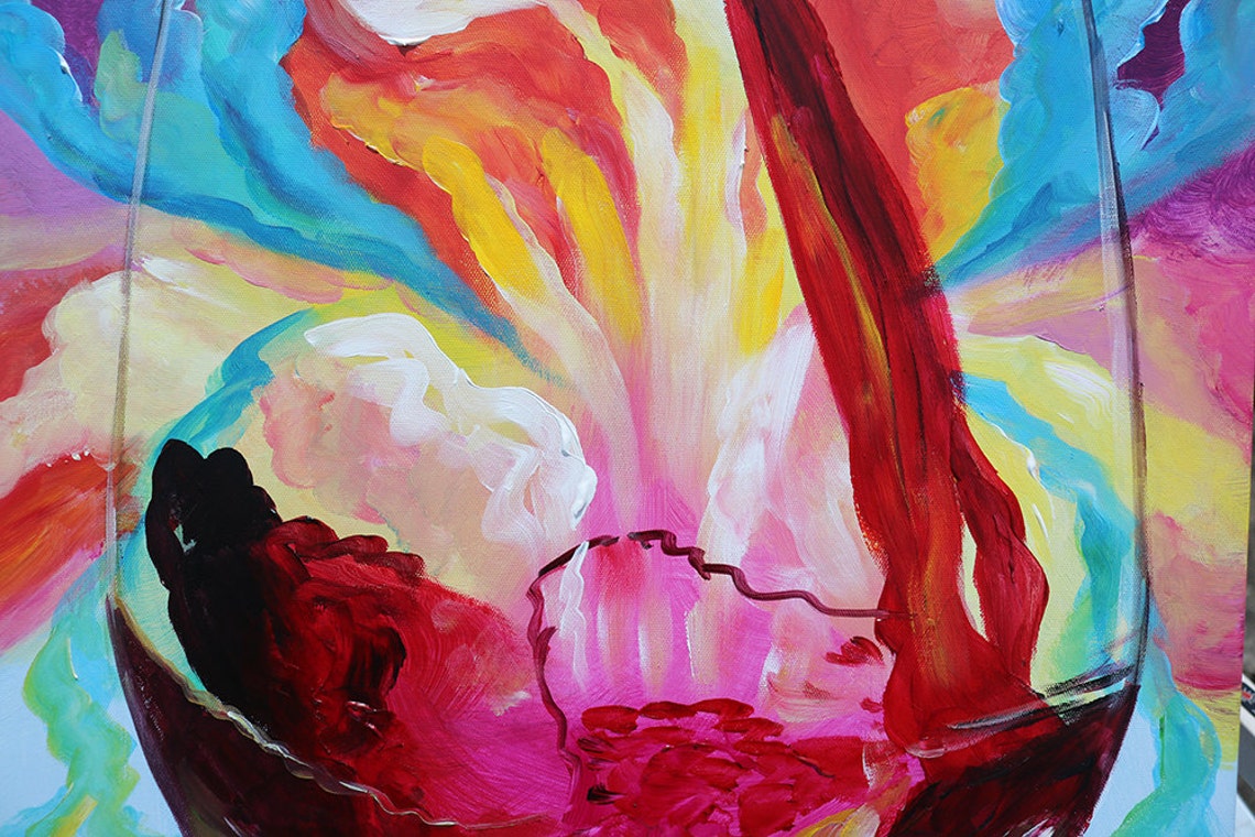 Red Wine Pouring Glass Vibrant Abstract Splash Bar Art Poster - Image 2