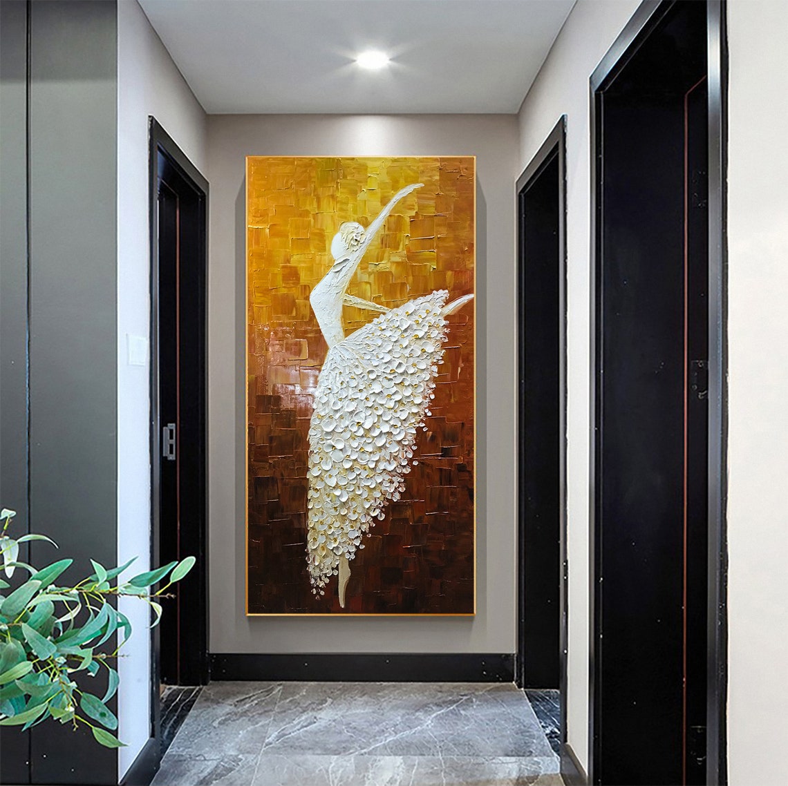 White Ballerina Dancer Petal Tutu Golden Bronze Oil Painting Poster - Image 4