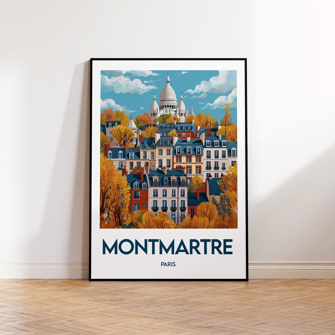 Montmartre Paris Vintage Travel Poster Sacre Coeur Autumn View