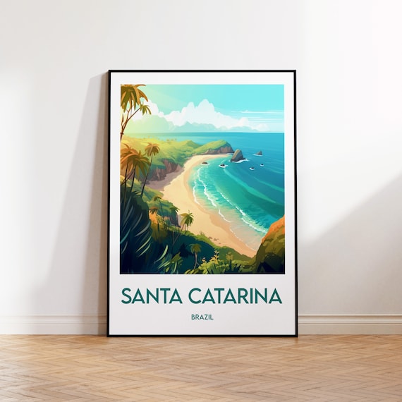 Santa Catarina Brazil Tropical Beach Cove Palm Trees Travel Poster
