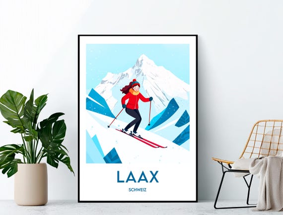 Laax Poster Ski Art Print Resort Switzerland Station Gift Schweiz