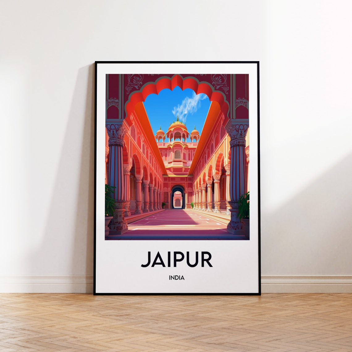 Jaipur India Pink Palace Courtyard Arches Vintage Travel Poster