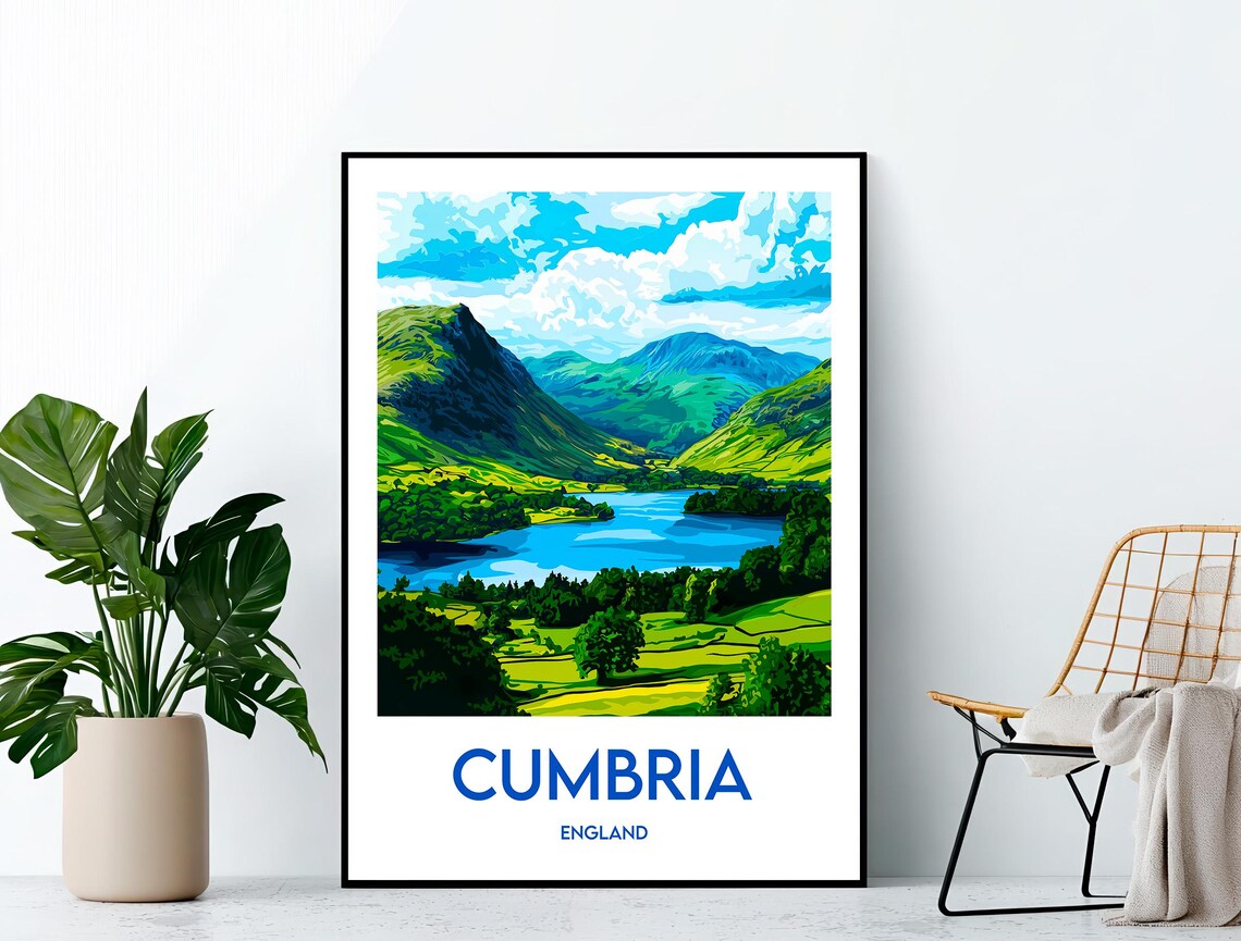Cumbria Vintage Travel Poster, England Art Print