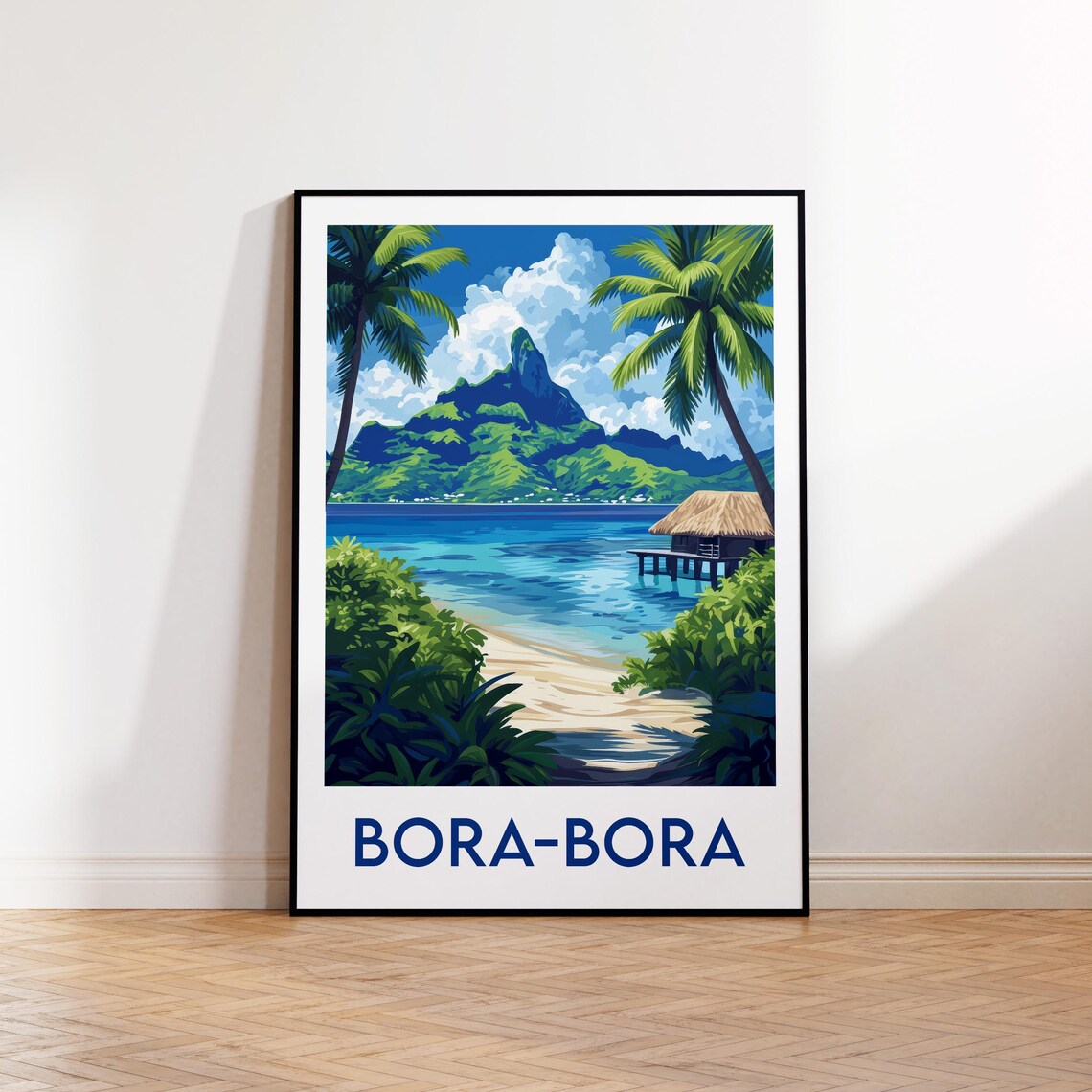 Bora Bora Tropical Island Lagoon Overwater Hut Paradise Travel Poster
