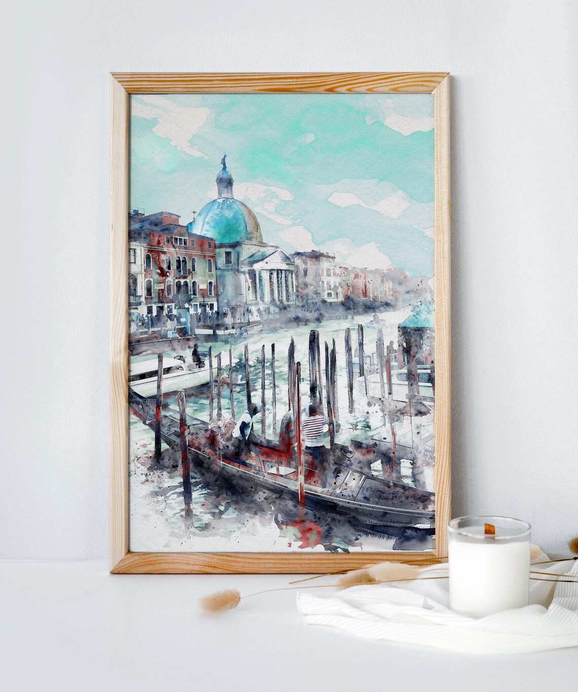 Venice Grand Canal Gondola Watercolor Italy Travel Poster for Nursery Room Decor