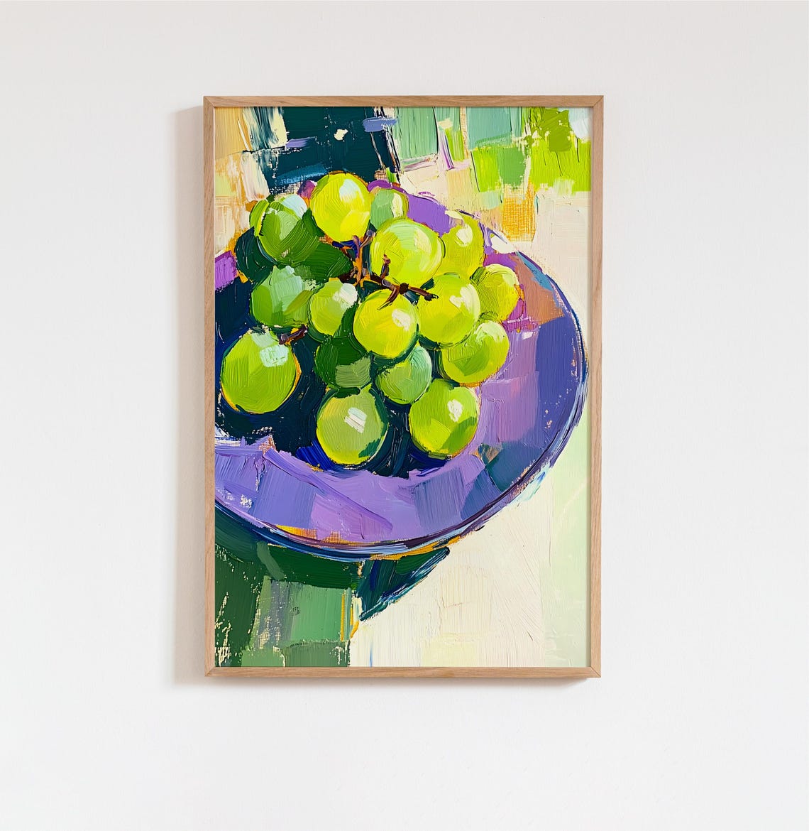 Green Grapes On Purple Plate Colorful Still Life Food Art Poster