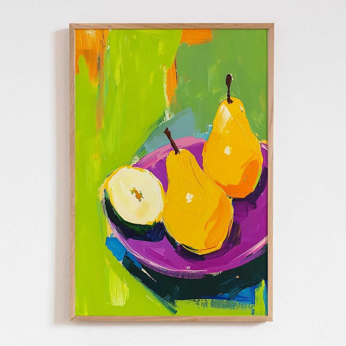 Yellow Pears on Purple Plate Acrylic Dopamine Food Wall Poster