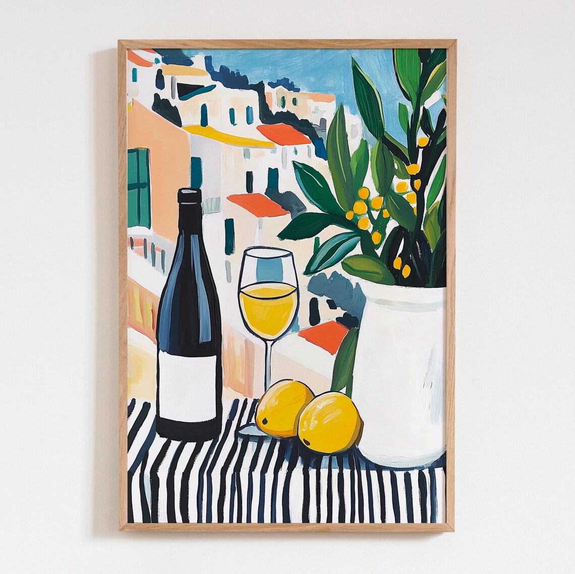 Mediterranean Wine Art Print, Vibrant Kitchen Decor