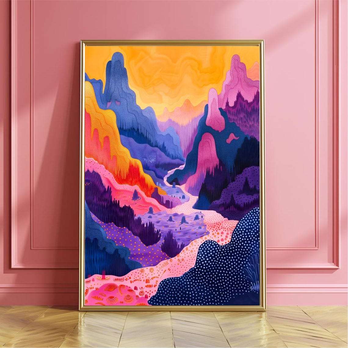 Dreamy Pink And Purple Mountain Valley Maximalist Landscape Poster