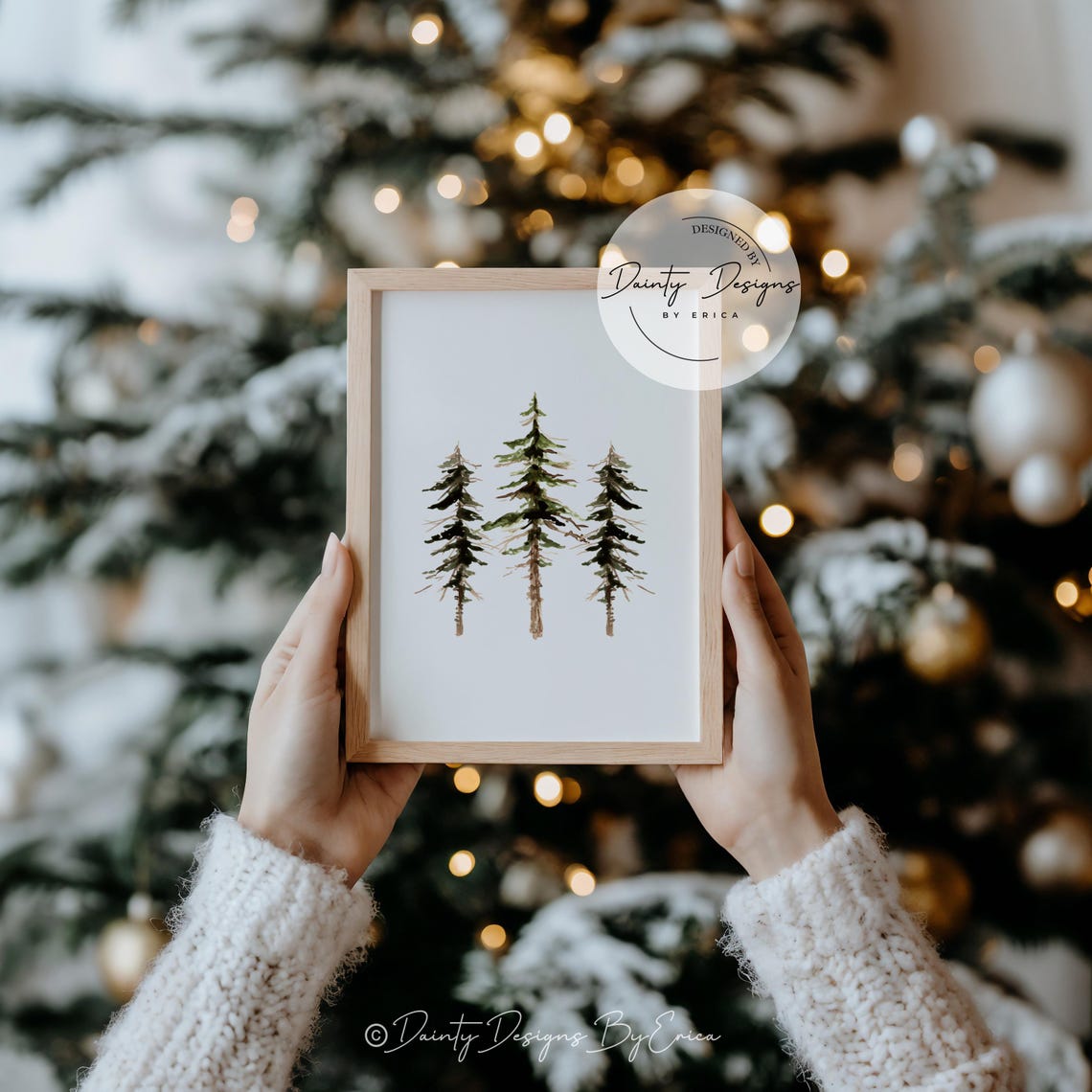 Watercolor Pine Trees Trio Christmas Forest Holiday Poster Art - Image 3