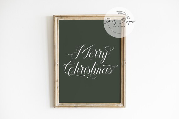Merry Christmas Script Dark Green Elegant Holiday Decor Poster