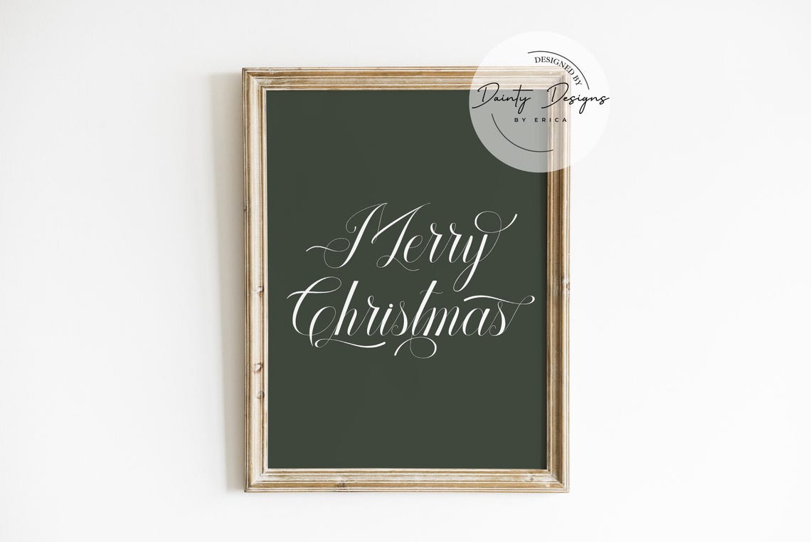 Merry Christmas Script Dark Green Elegant Holiday Decor Poster