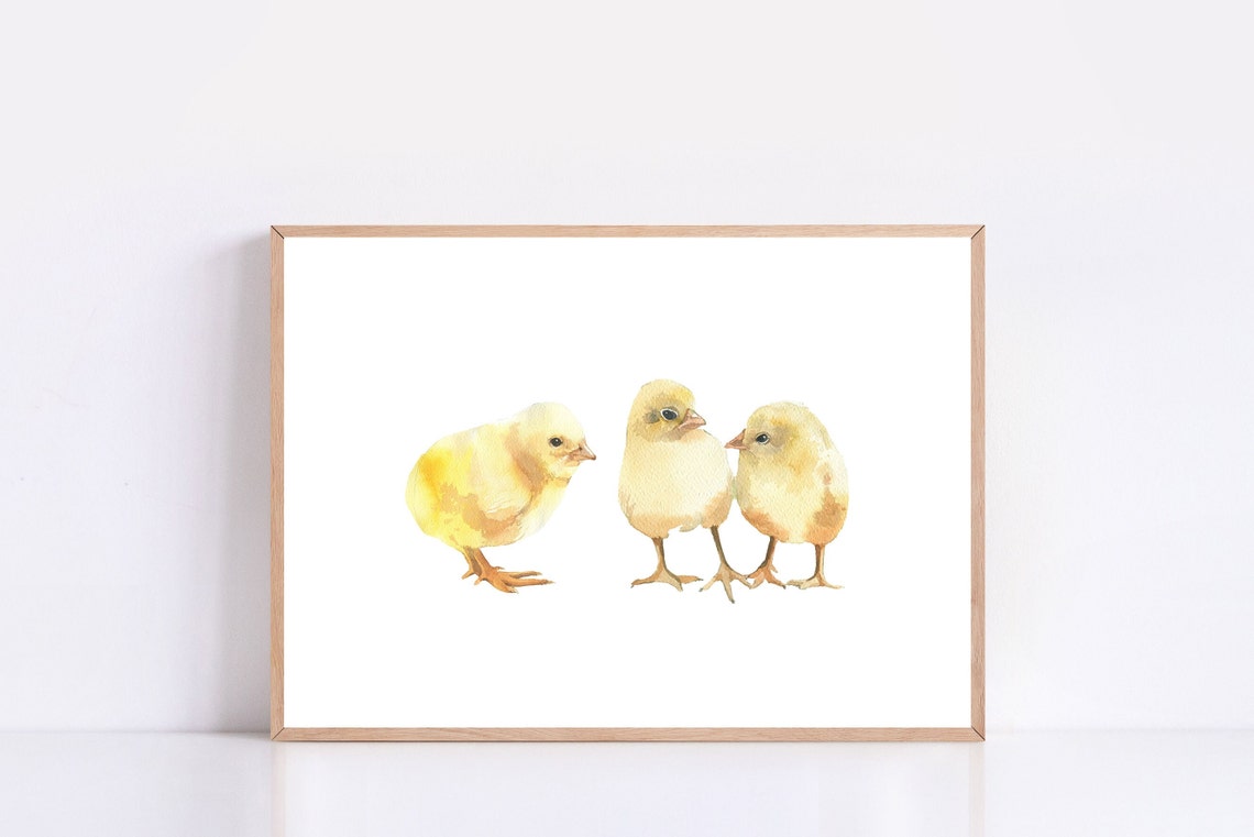 Three Baby Chicks Watercolor Springtime Nursery Wall Decor Print - Image 4