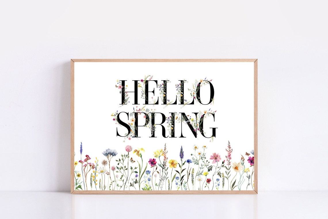 Hello Spring Wildflower Meadow Border Floral Lettering Wall Print - Image 4