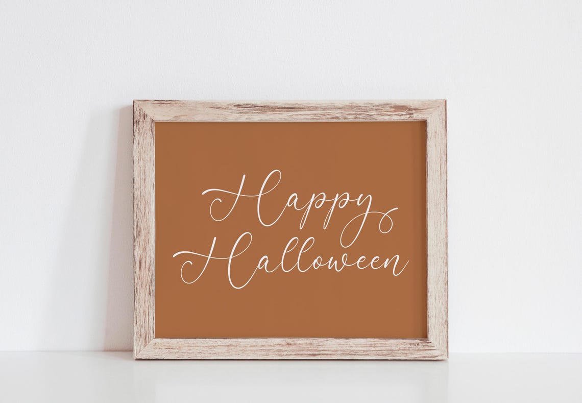 Happy Halloween Script Sign Poster Terracotta Rust Fall Decor - Image 4