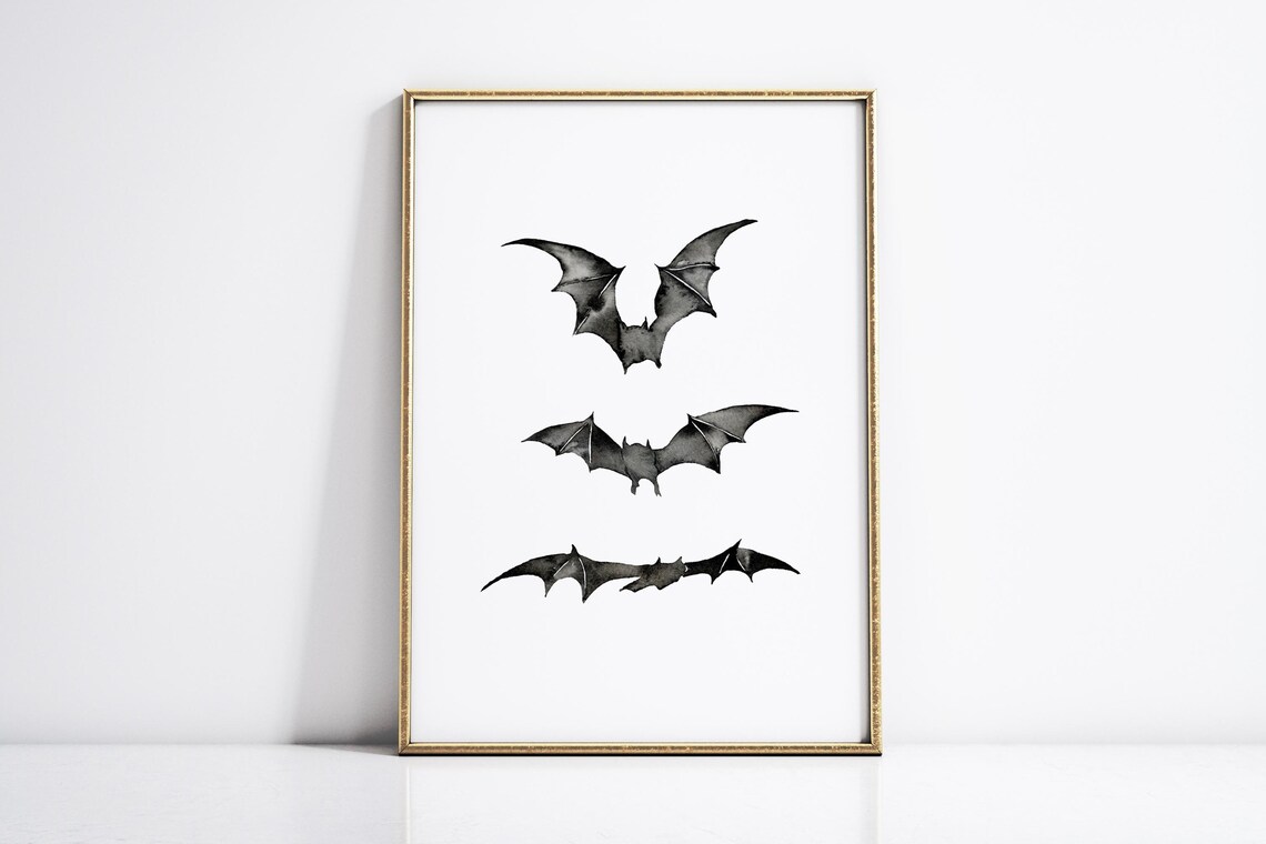 Three Watercolor Bats Flying Trio Halloween Gothic Spooky Decor Poster - Image 4