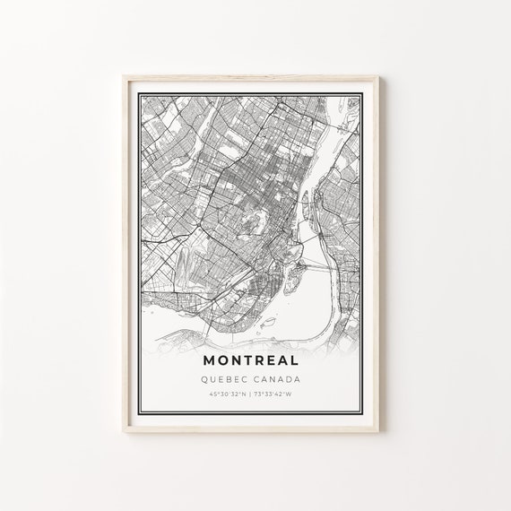 Montreal City Map Art Poster, Modern Black and White