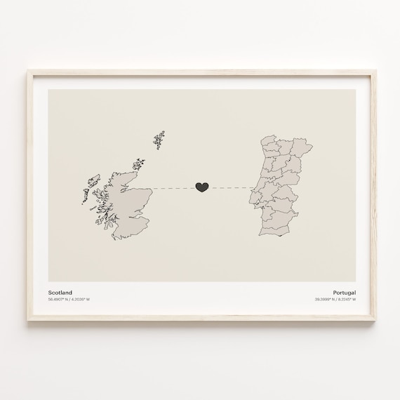 Scotland to Portugal Minimalist State Connection Map Travel Poster
