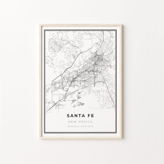 Santa Fe City Map Art Poster, New Mexico Travel