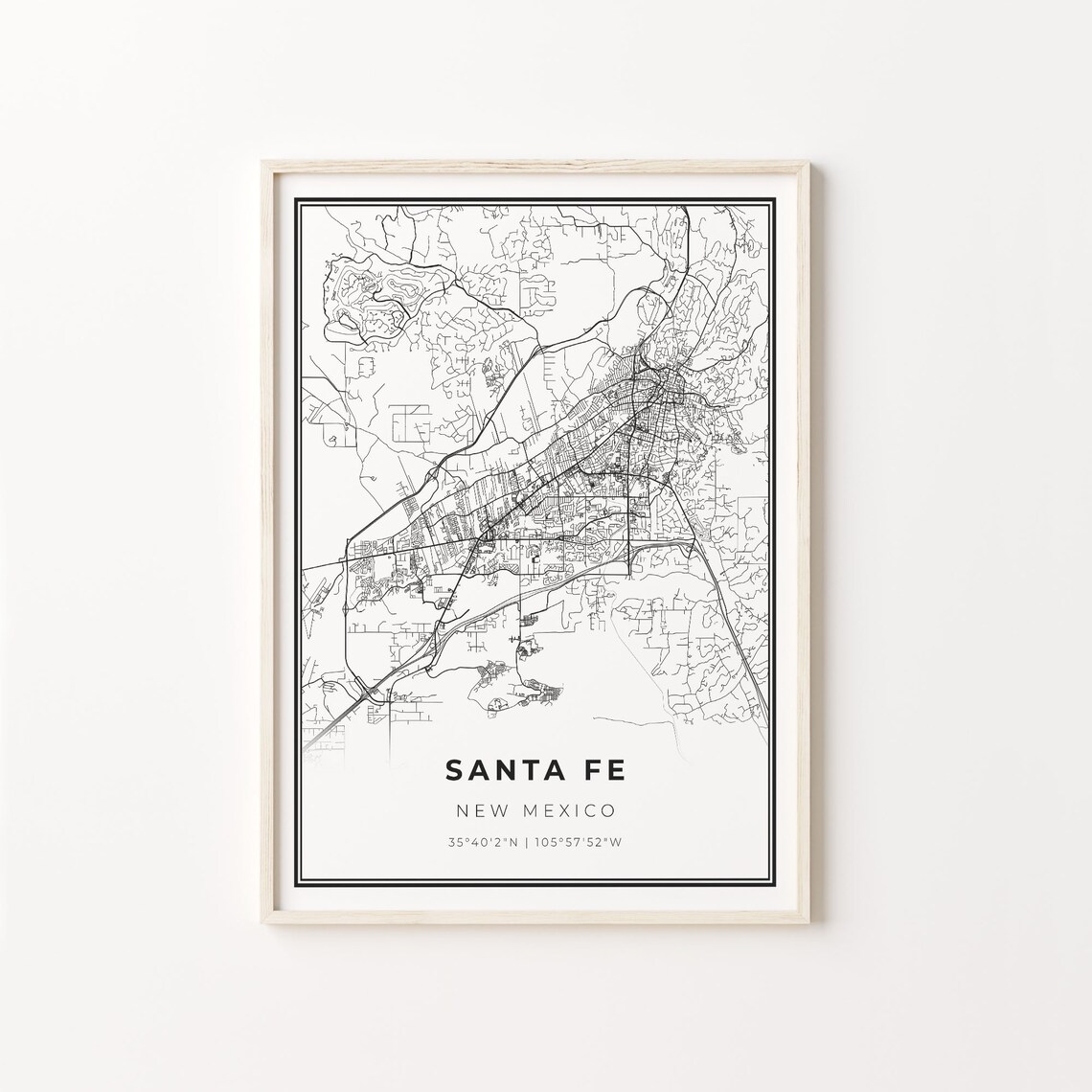 Santa Fe City Map Art Poster, New Mexico Travel