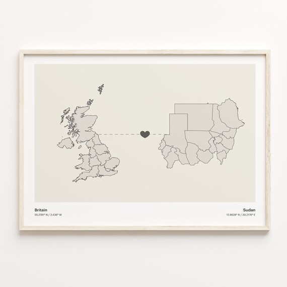 Britain To Sudan Minimalist Country Connection Map Gift Poster