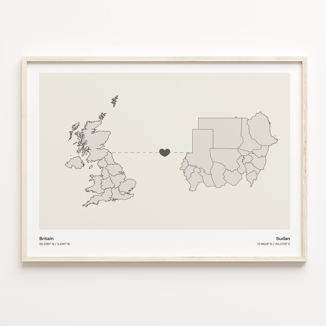 Britain To Sudan Minimalist Country Connection Map Gift Poster