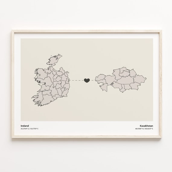 Ireland To Kazakhstan Print Jordanian Gift Minimalistic Country Connection Map Poster Travel Wall Art Adventure Awaits C211088