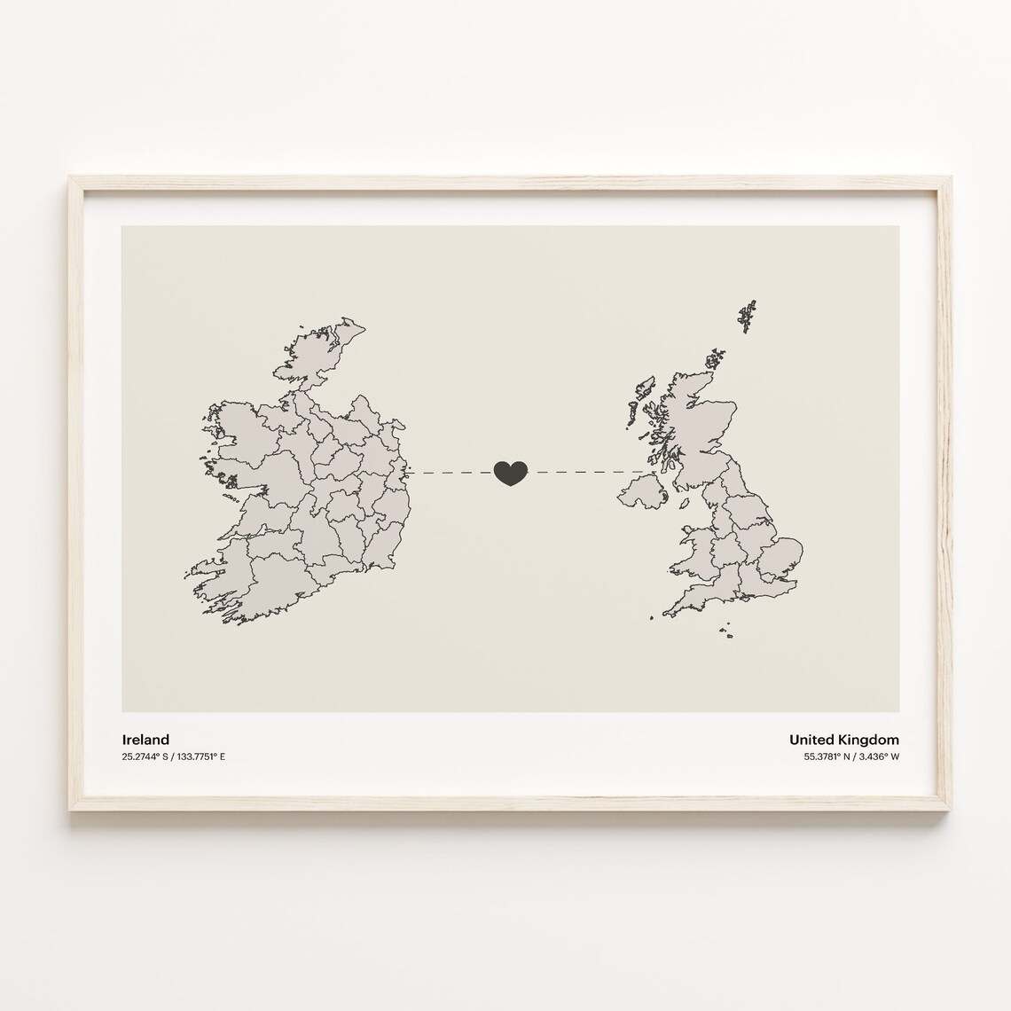 Ireland To United Kingdom Minimalist Heart Map Long Distance Love Poster
