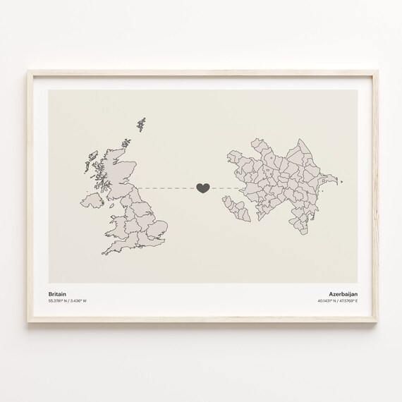 Britain To Azerbaijan Minimalist Heart Map Connection Gift Poster