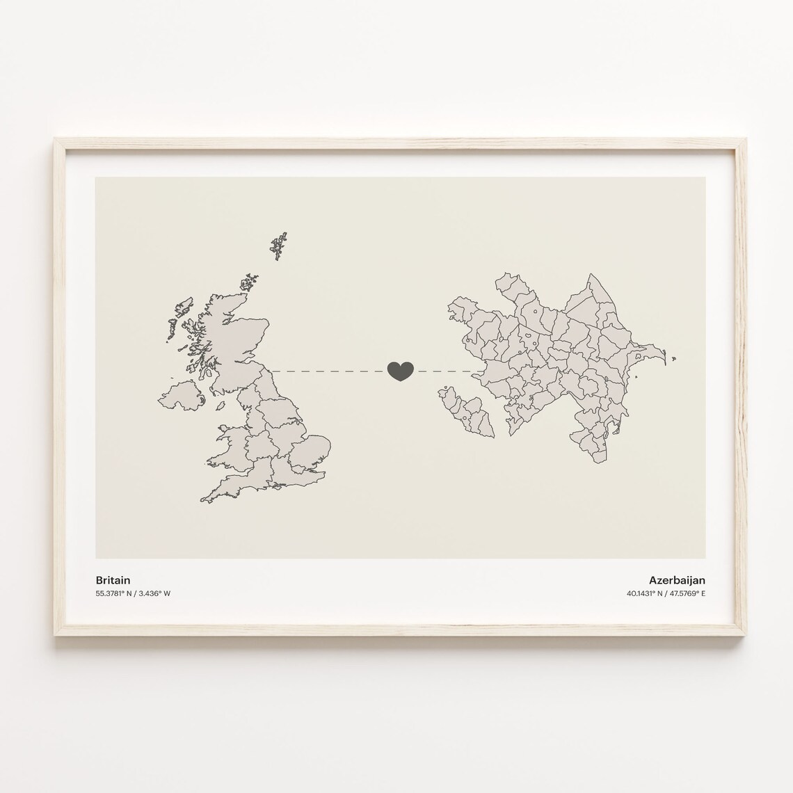 Britain To Azerbaijan Minimalist Heart Map Connection Gift Poster