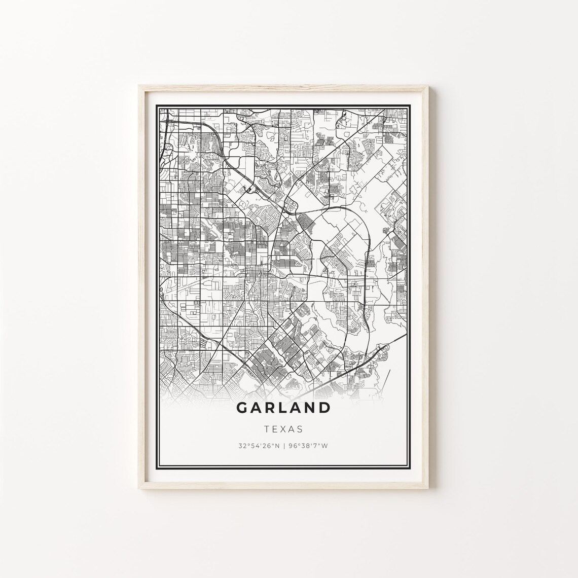 Garland Texas City Map Minimalist Black and White Art Poster