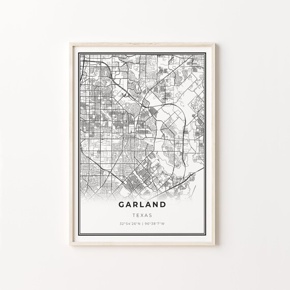 Garland Texas City Map Minimalist Black and White Art Poster