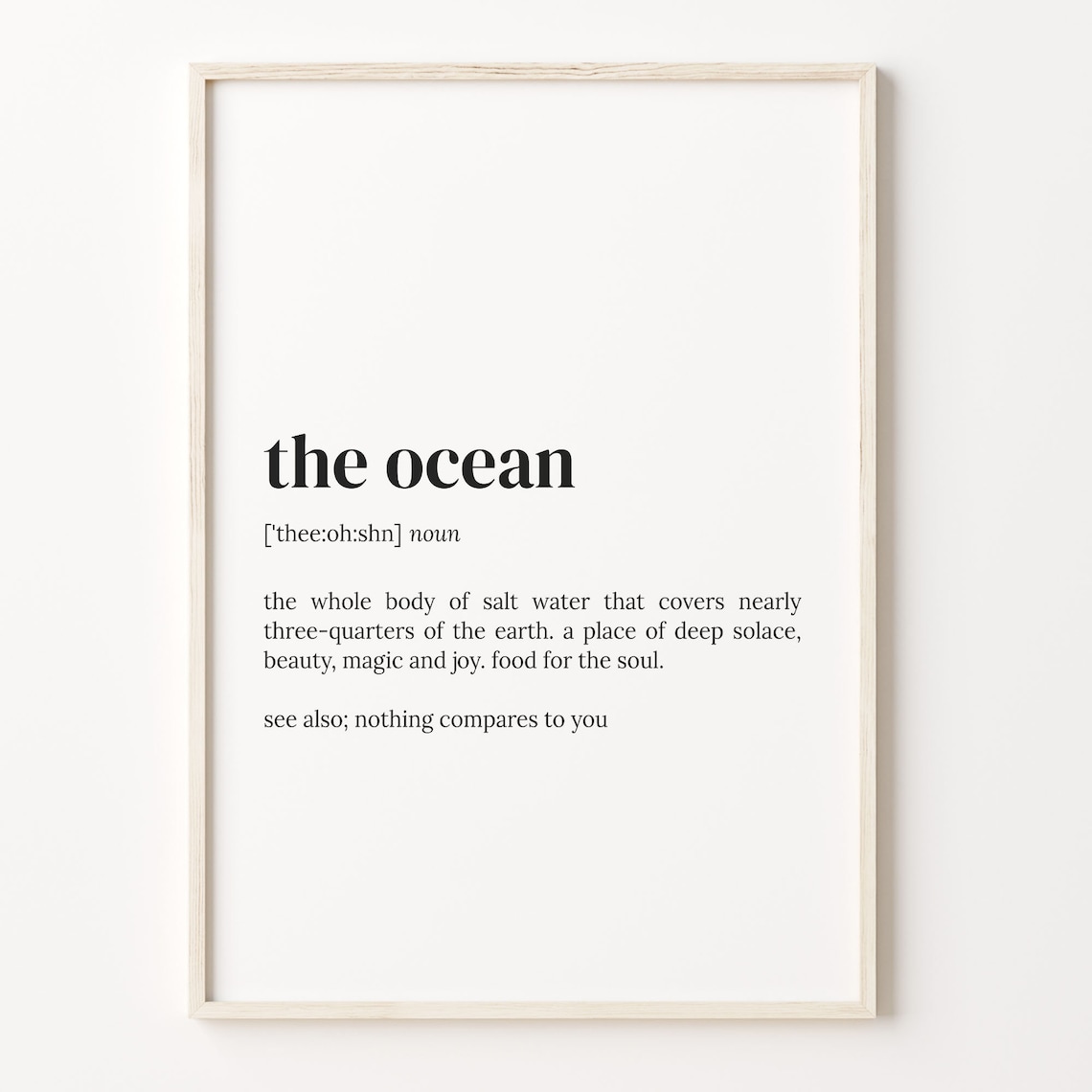 Ocean Definition Dictionary Quote Art Print
