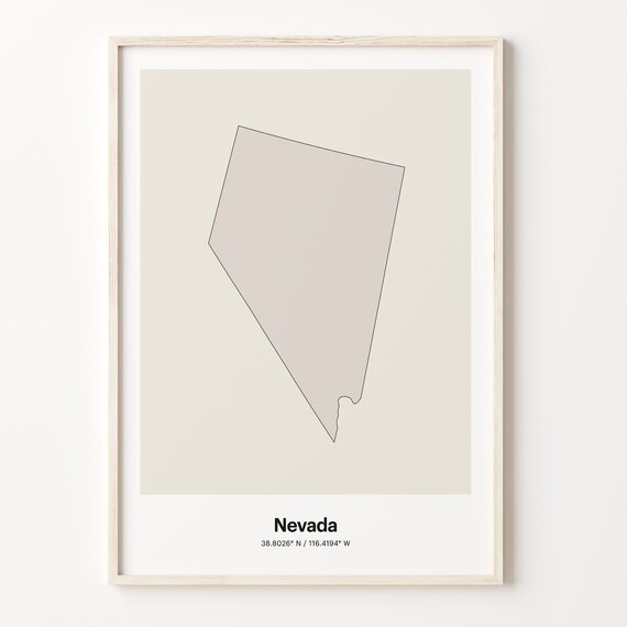Nevada Beige Minimalist Line Art US State Map Coordinates Poster