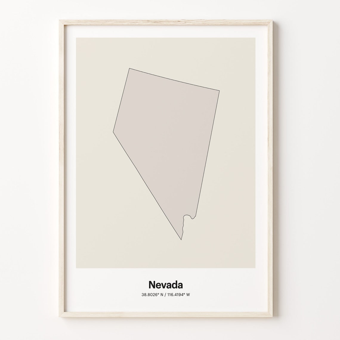 Nevada Beige Minimalist Line Art US State Map Coordinates Poster
