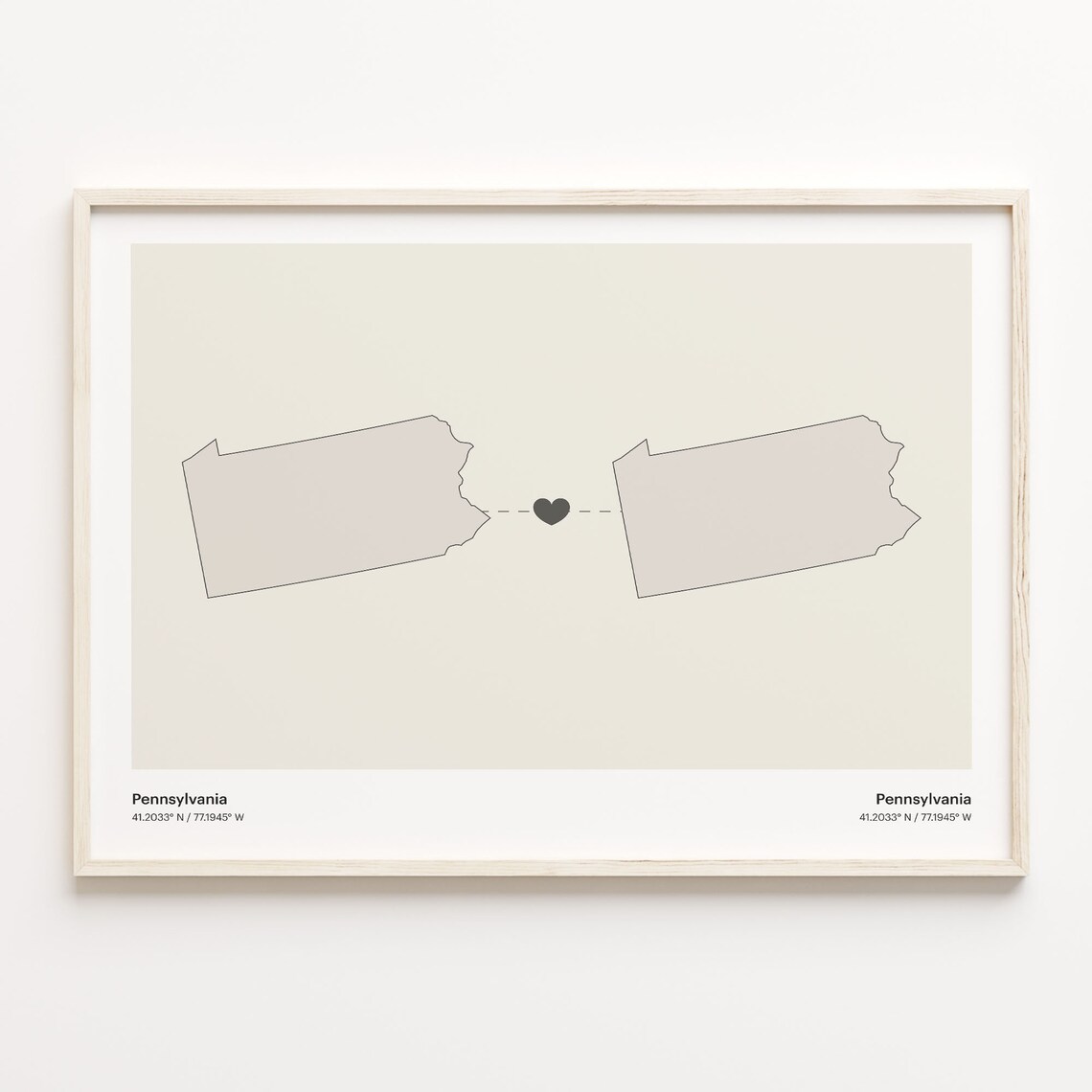 Pennsylvania Couple Both in Pennsylvania Long Distance Love Heart Map Poster