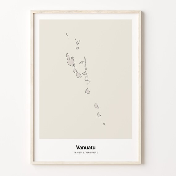 Vanuatu Minimalist Country Outline Map Beige Coordinate Line Art Poster