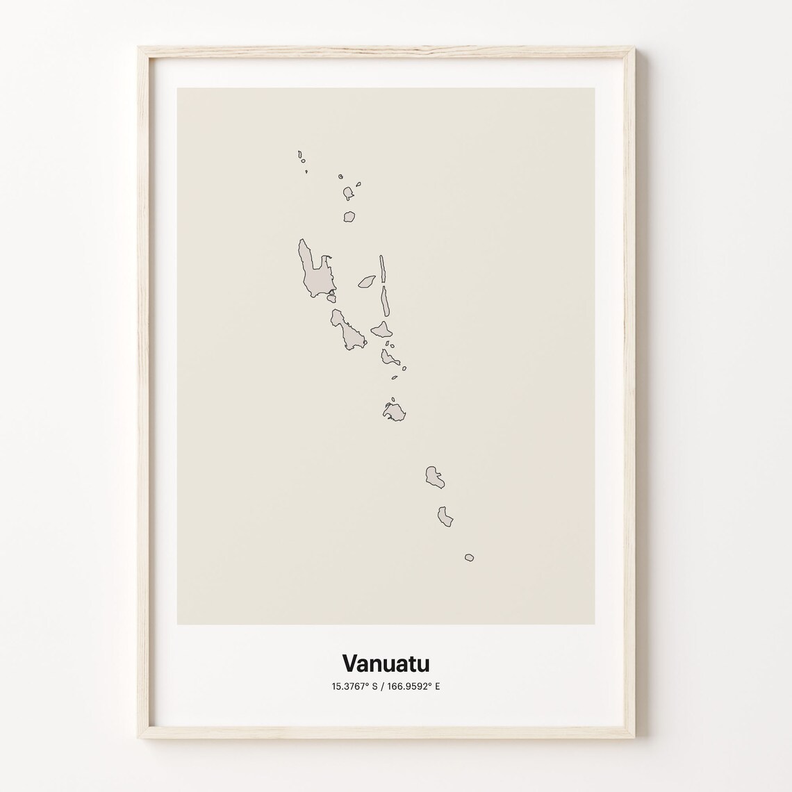 Vanuatu Minimalist Country Outline Map Beige Coordinate Line Art Poster