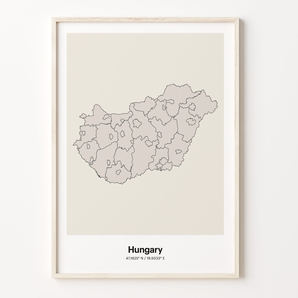Hungary Minimalist Country Map With Coordinates Line Art Poster