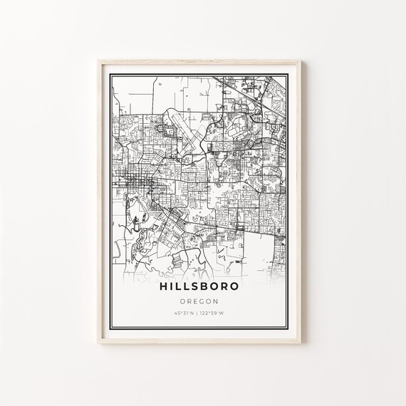 Hillsboro Oregon Minimalist City Street Map Travel Decor Poster