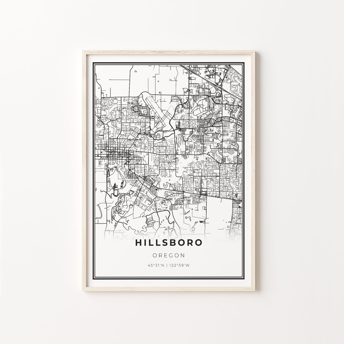 Hillsboro Oregon Minimalist City Street Map Travel Decor Poster
