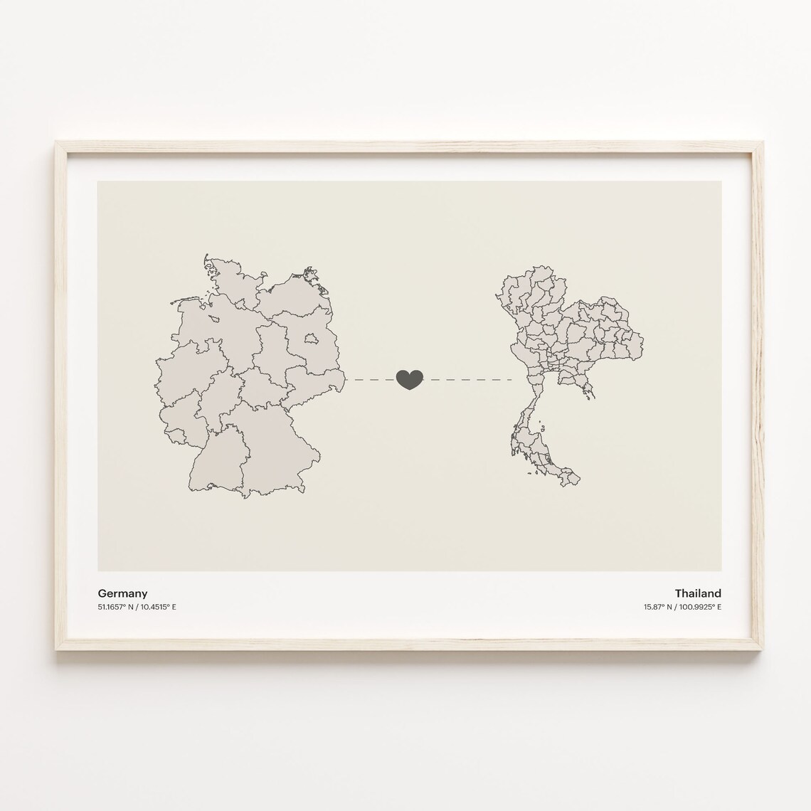 Germany and Thailand Long Distance Heart Map Connection Poster