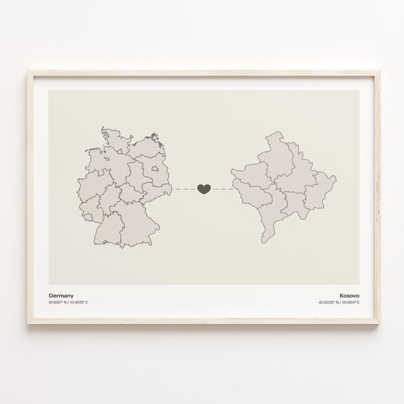 Germany To Kosovo Print Ikiribati Gift Minimalistic Country Connection Map Poster Travel Wall Art Adventure Awaits C21494