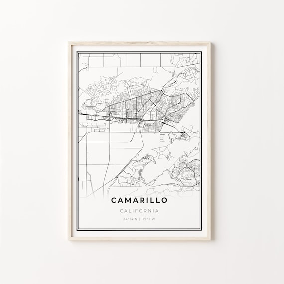 Camarillo California Modern Minimalist Black White Street Map Poster