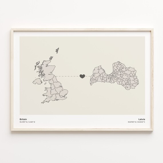 Britain To Latvia Minimalistic Heart Love Connection Map Poster
