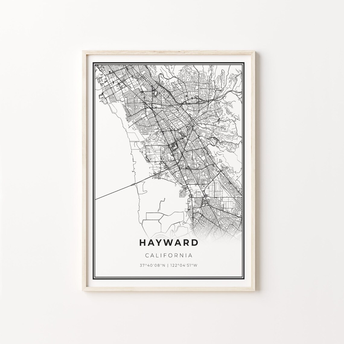 Hayward California Minimalist City Street Map Travel Decor Poster
