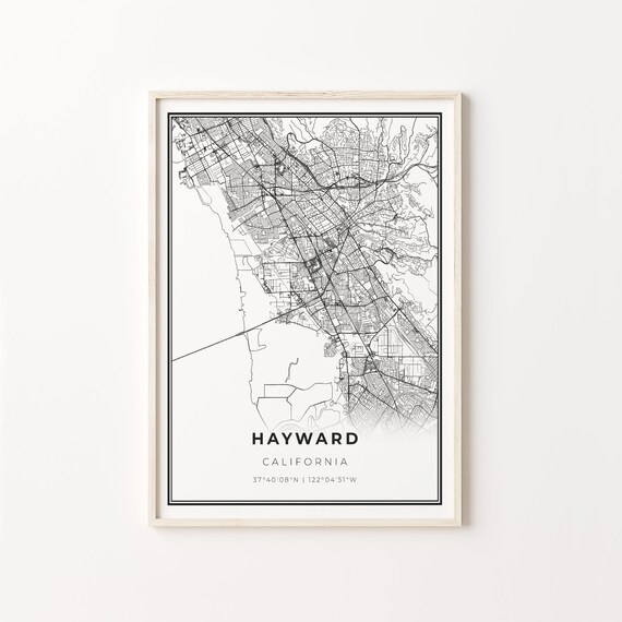 Hayward California Minimalist City Street Map Travel Decor Poster