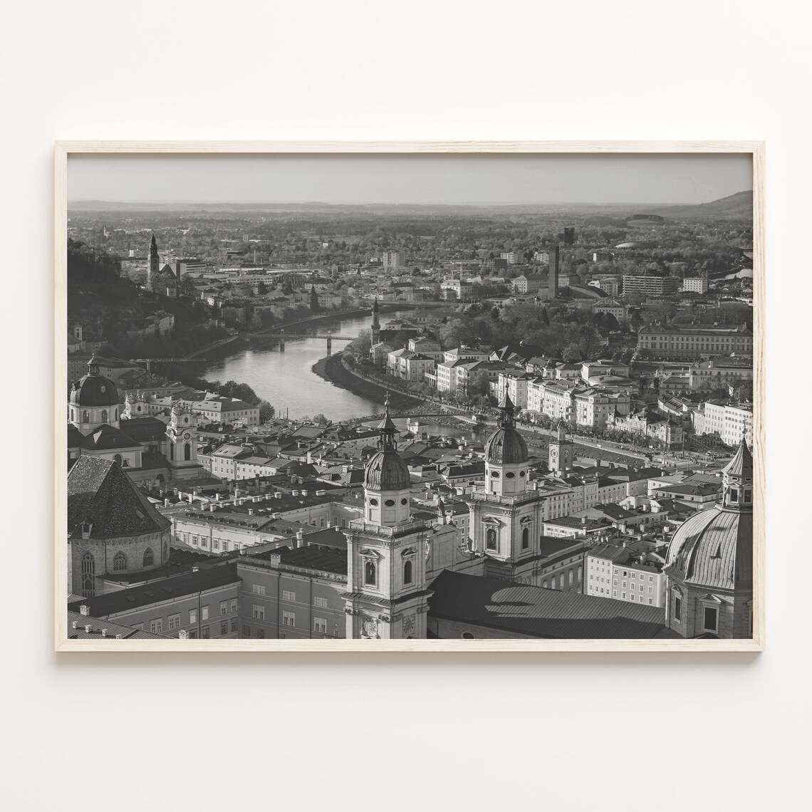 Salzburg Austria Old Town River Aerial Black White Photo Poster