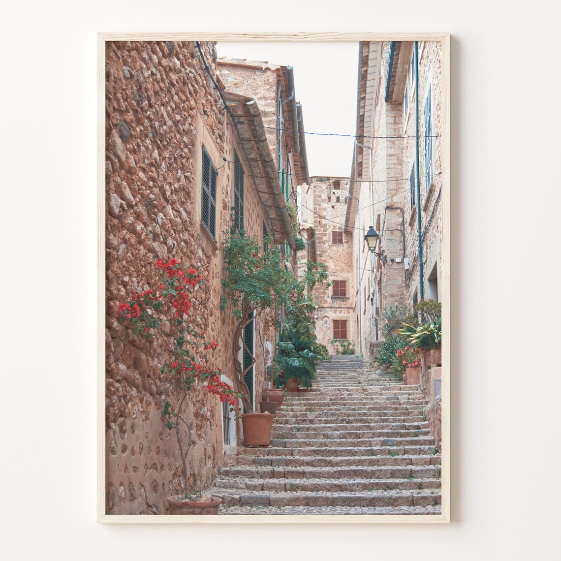 Spain Charming Old Stone Village Street Flowers Photography Poster