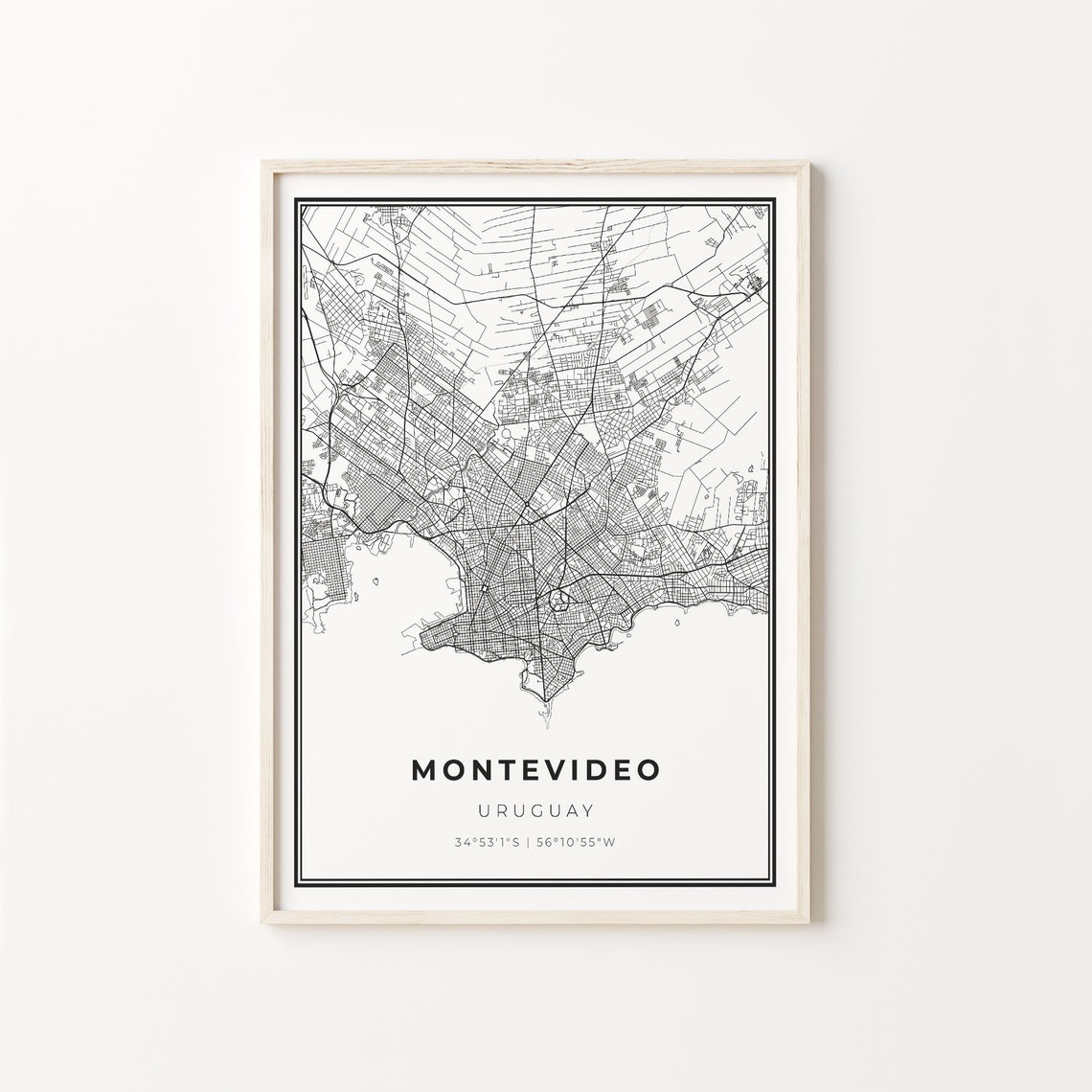 Montevideo Uruguay Black and White Minimalist City Map Poster
